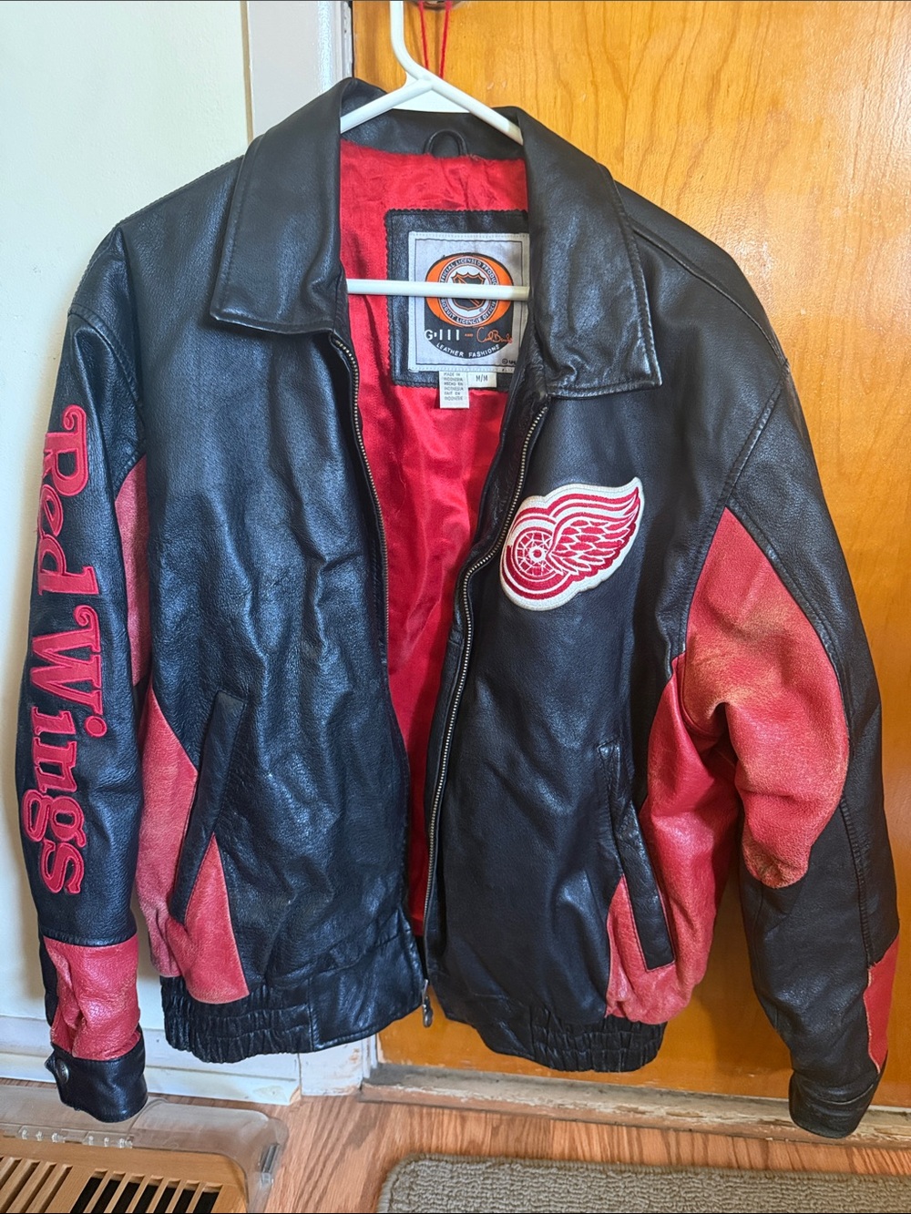Detroit Red Wings Black & Red Leather Bomber Jacket